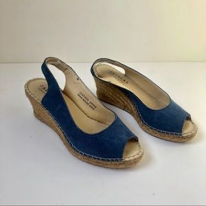 Peep Toe blue leather Wedge Espadrille FABIOLAS